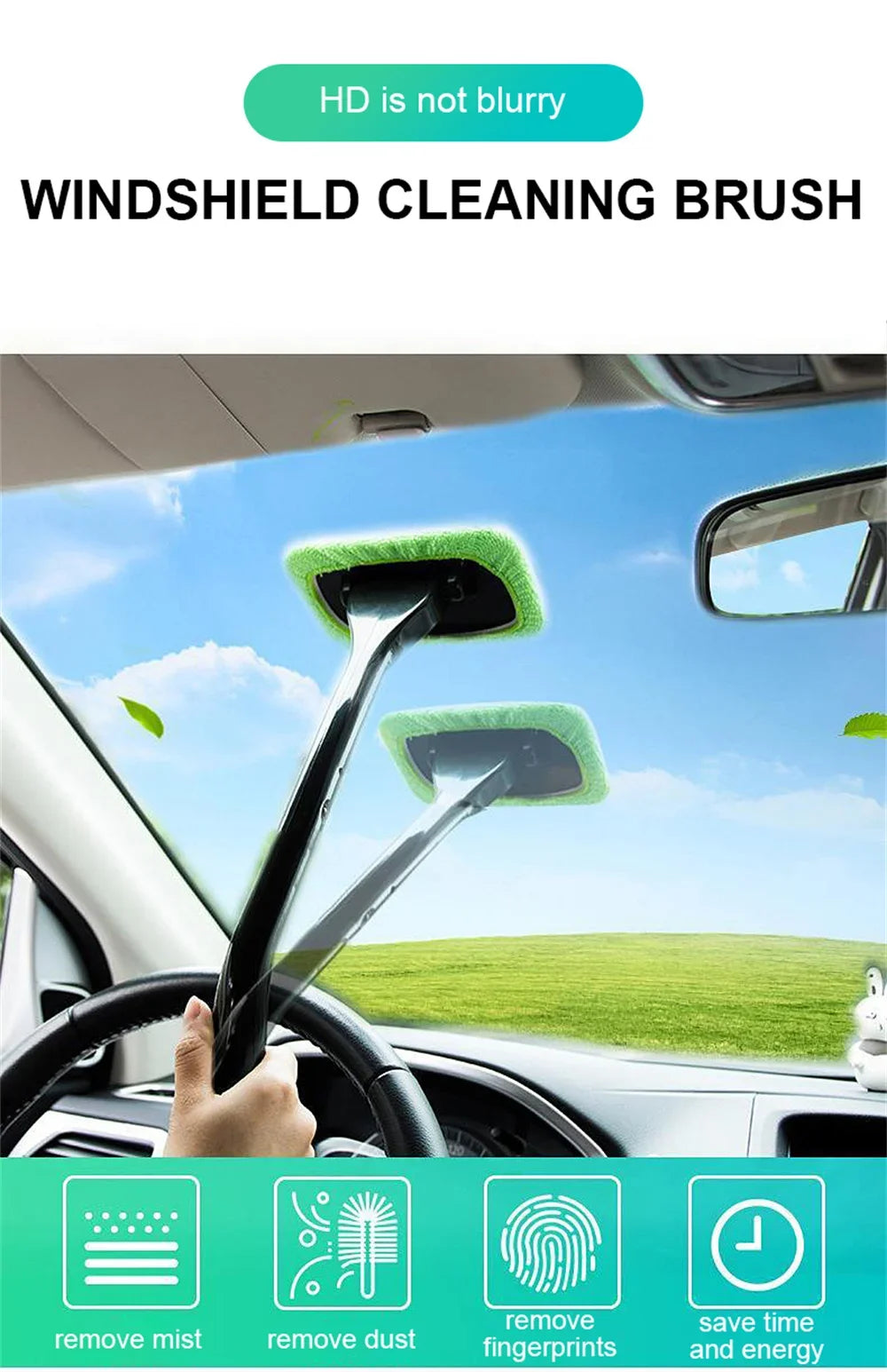 New Car Window Cleaner Brush Kit Windshield Cleaning Wash Tool Inside Interior Auto Glass Wiper With Long Handle Car Accessories