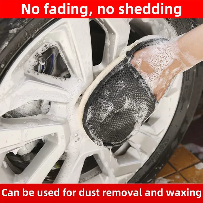 Wool Car Wash Gloves High Density Foaming Car Wash Gloves Cleaning Pads Polishing Wax Gloves Cleaning Tools