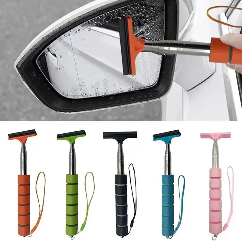 Car Rearview Mirror Wiper Cleaning Tool Auto Glass Mist Cleaner Scraper Car Accessories Handle Telescopic Window Cleaning Brush